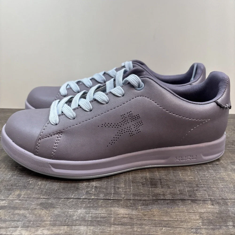 KURU Roam Women's 7.5 Classic Court Leather Sneaker Lilac Shimmer/Blue‎ Fog
